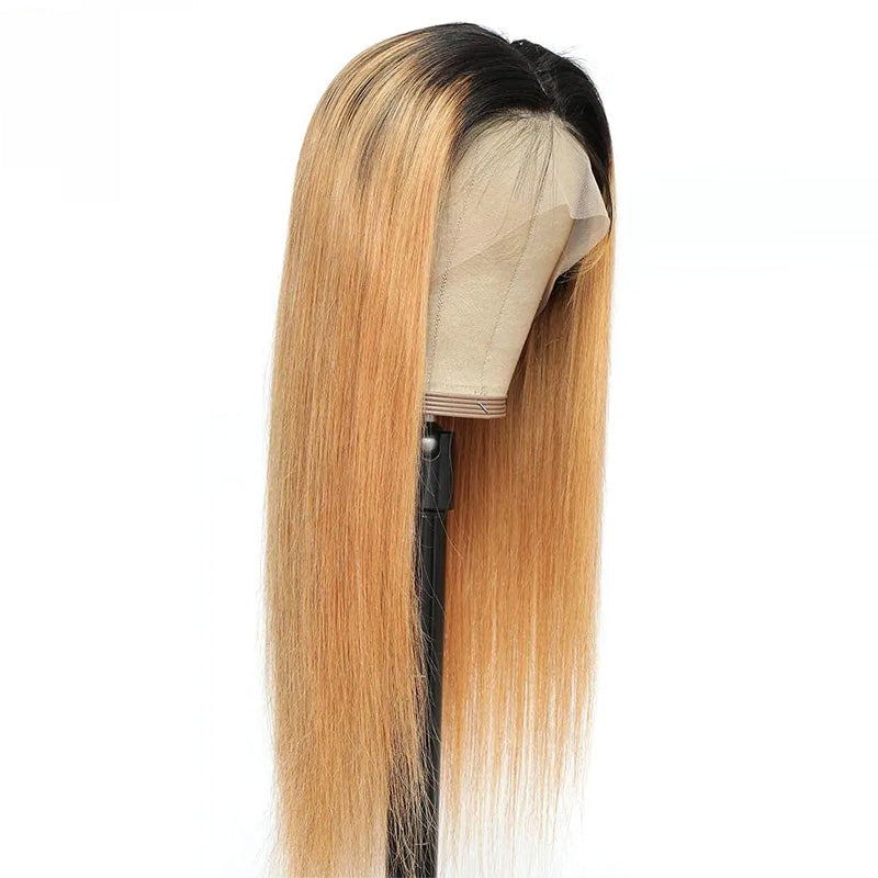 New In 1B/27 Hair Color Wig Ombre Honey Blonde 13x4 Lace Frontal Wigs 100% Human Hair Straight Hair √