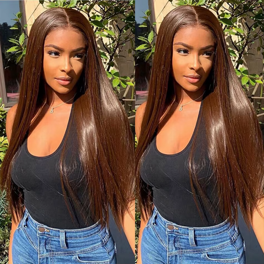 Straight Hair Lace Frontal Wig #4 Customized Color Brown Wig