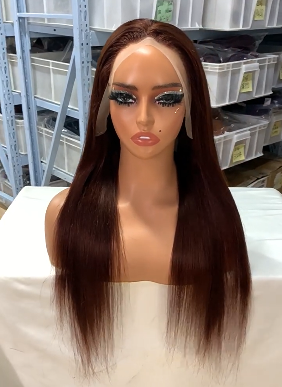 Straight Hair Lace Frontal Wig #4 Customized Color Brown Wig