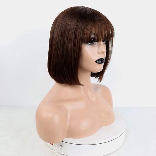 Straight Bob Wig with Bangs Human Hair Wigs Colored High Density √