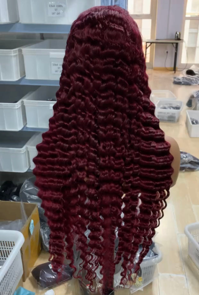 99J Deep Wig Burgundy Colored Human Hair Wig Pre-plucked T Lace Front Wigs