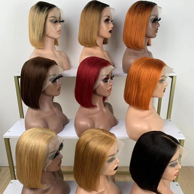 Colored Bob Lace Wig Straight Hair Lace Frontal Human Hair Short Wigs For Black Women √