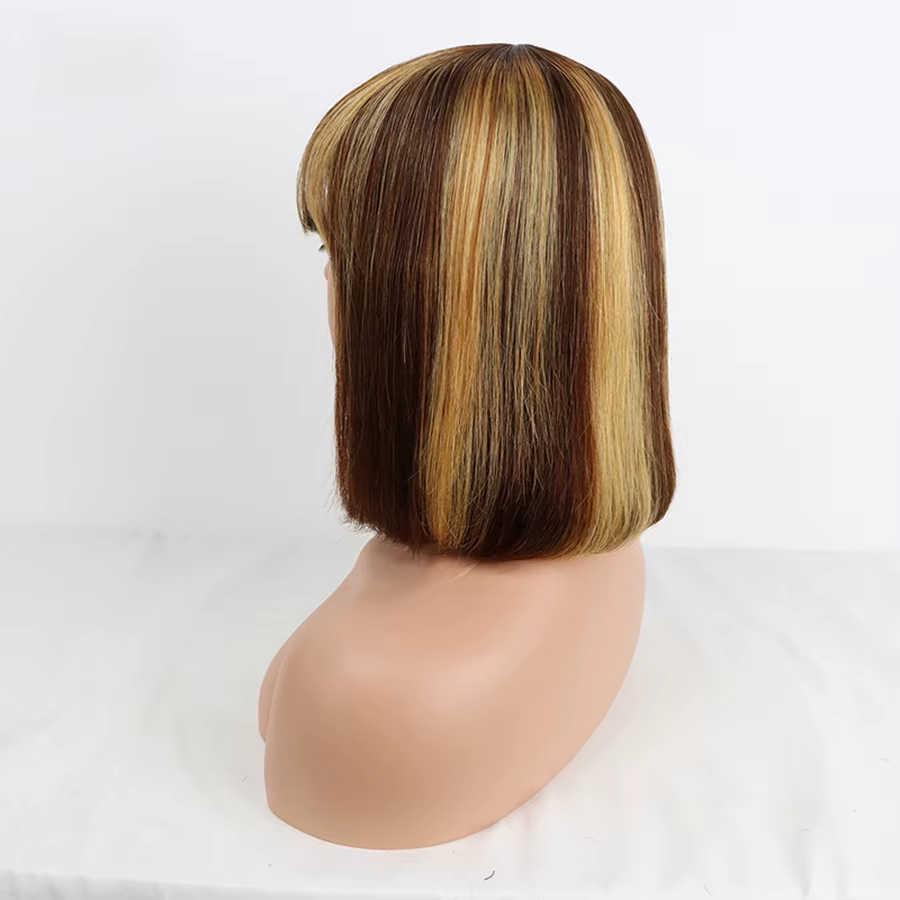 Straight Bob Wig with Bangs Human Hair Wigs Colored High Density √