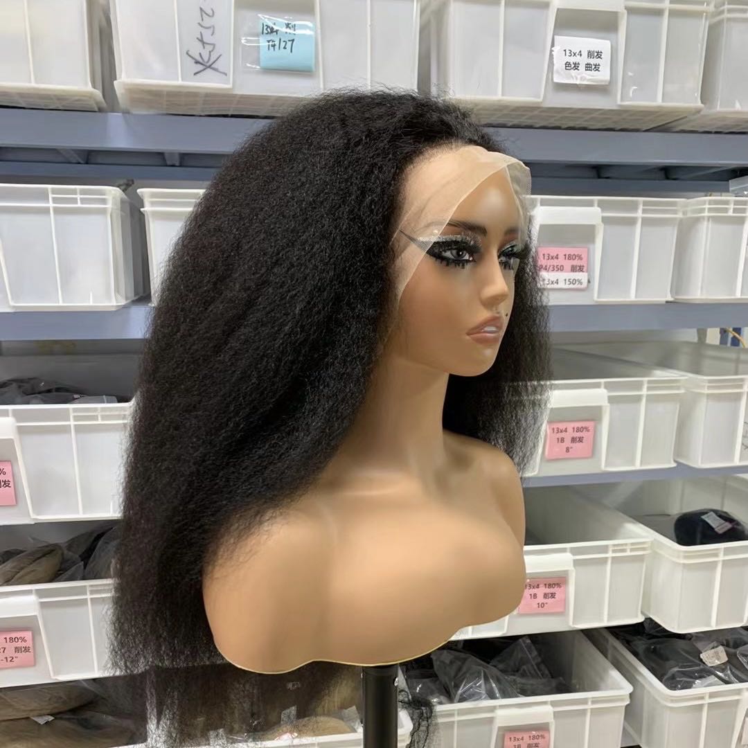 Yaki Kinky Straight Human Hair Wig Natural Hairline Preplucked With Baby Hair √