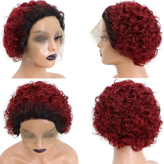 Curly Human Hair Wigs Pixie Cut Wig Colored Human Hair Wigs Cheap Wig Preplucked Hairline Wig For Women