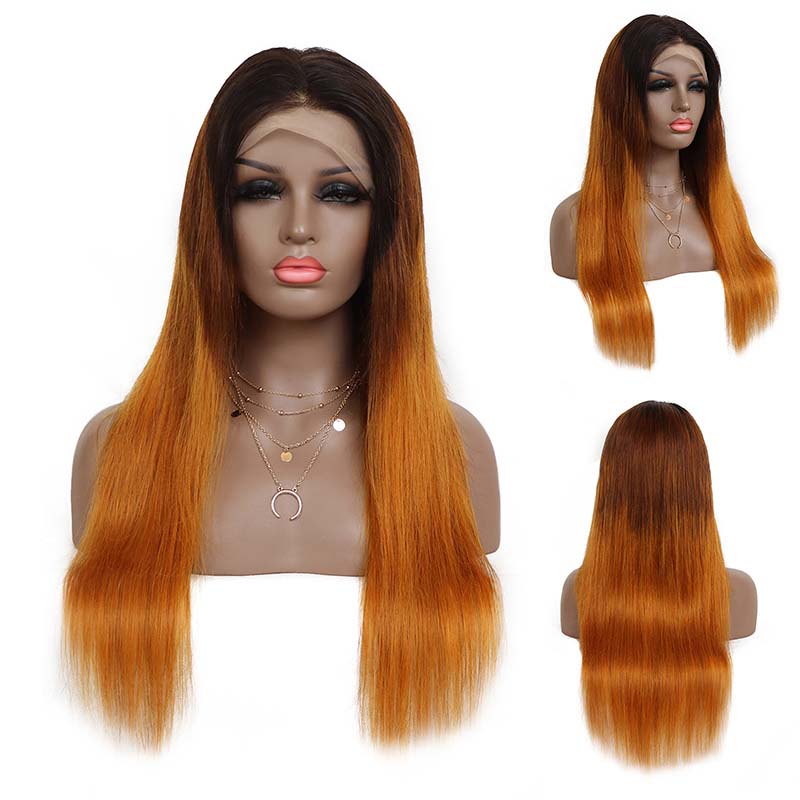 T1B/4/27 Ombre Color Human Hair Wigs Straight Lace Frontal Wigs √