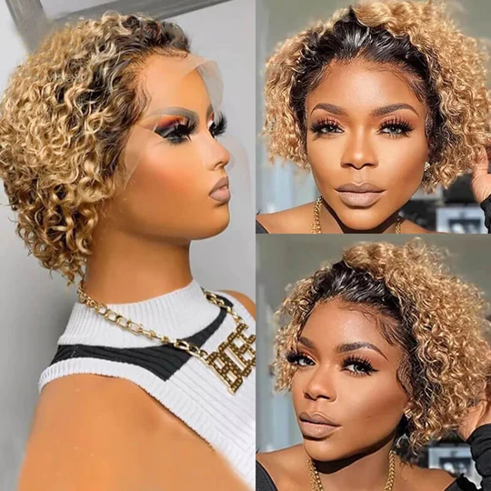 Curly Human Hair Wigs Pixie Cut Wig Colored Human Hair Wigs Cheap Wig Preplucked Hairline Wig For Women