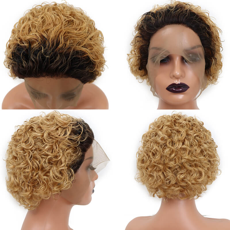 Curly Human Hair Wigs Pixie Cut Wig Colored Human Hair Wigs Cheap Wig Preplucked Hairline Wig For Women