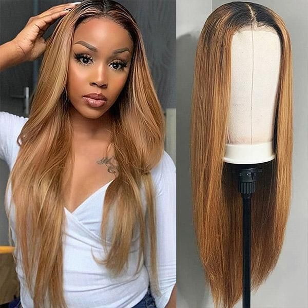 New In 1B/27 Hair Color Wig Ombre Honey Blonde 13x4 Lace Frontal Wigs 100% Human Hair Straight Hair √