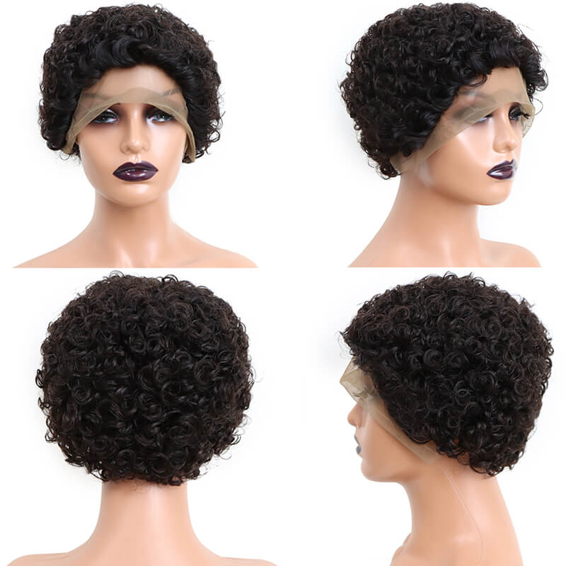 Curly Human Hair Wigs Pixie Cut Wig Colored Human Hair Wigs Cheap Wig Preplucked Hairline Wig For Women