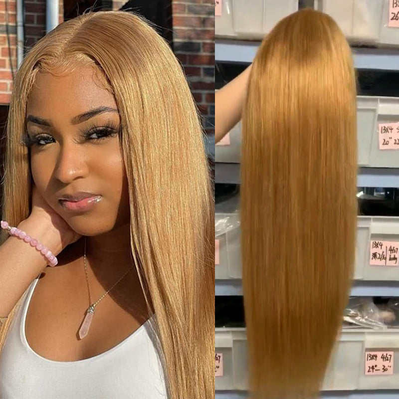#27 Color Wig Honey Blonde 13x4 Lace Frontal Wigs 100% Human Hair Straight Hair √