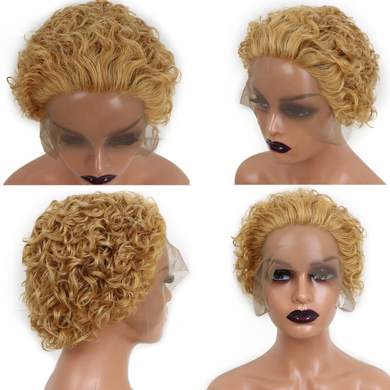 Curly Human Hair Wigs Pixie Cut Wig Colored Human Hair Wigs Cheap Wig Preplucked Hairline Wig For Women