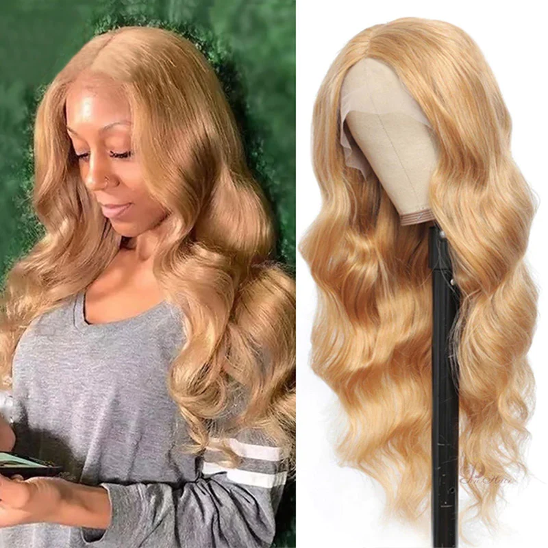 Body Wave Lace Front Wig #27 Honey Blonde Human Hair Wigs Body Wave Pre-plucked Lace Frontal Wig √