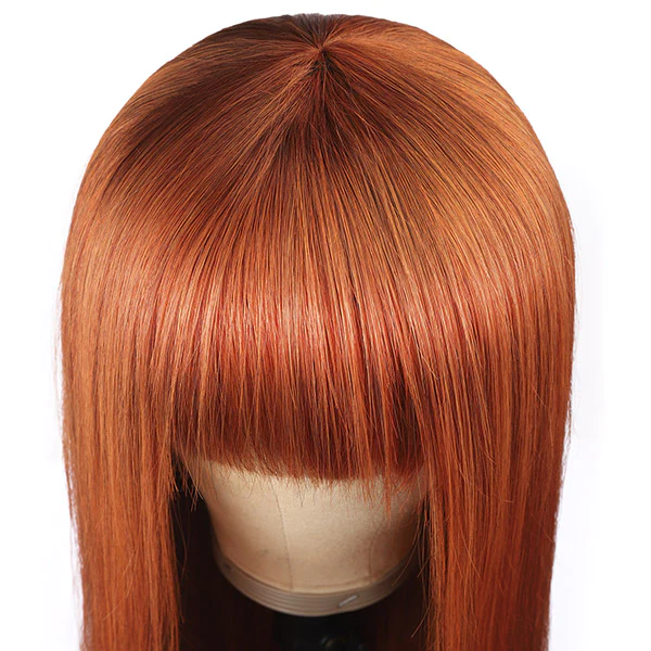 Ginger Color Straight Breathable Machine Made Glueless Wig With Bangs √