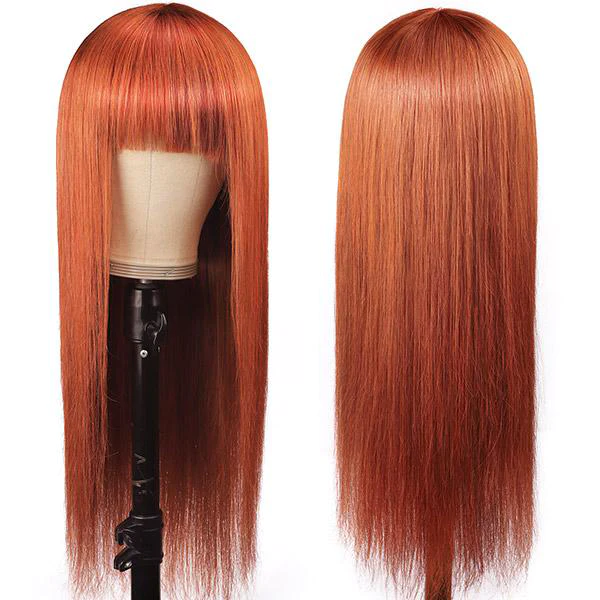 Ginger Color Straight Breathable Machine Made Glueless Wig With Bangs √