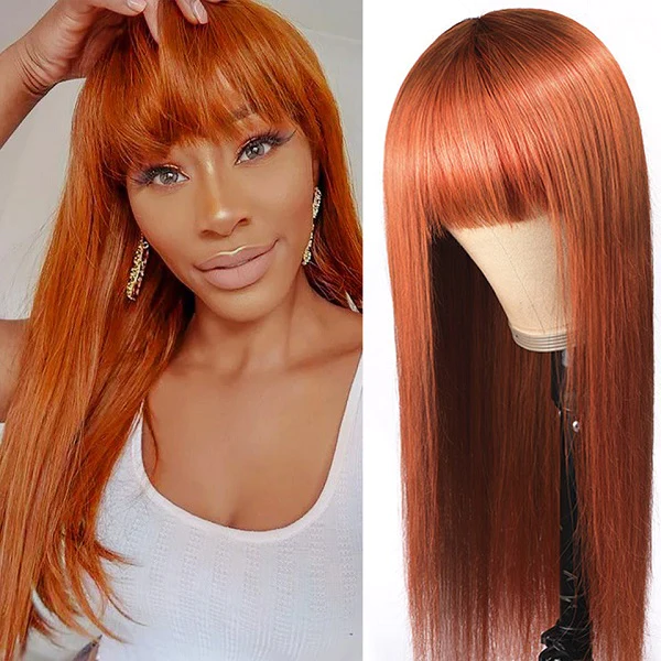 Ginger Color Straight Breathable Machine Made Glueless Wig With Bangs √