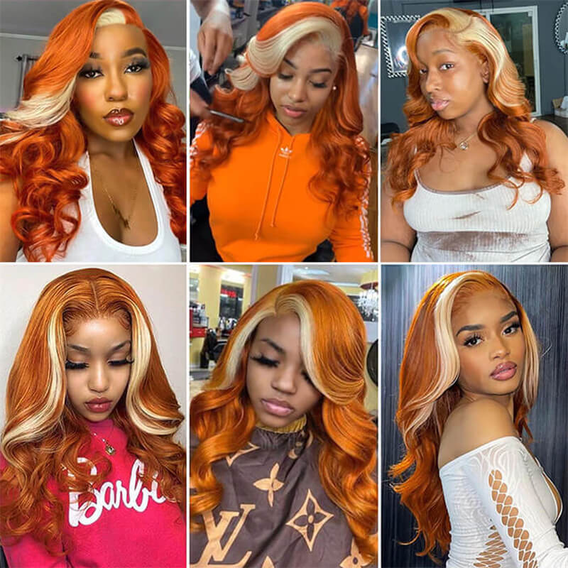Blonde With Ginger Color Straight Human Hair Wigs Lace Frontal Wigs High Density √