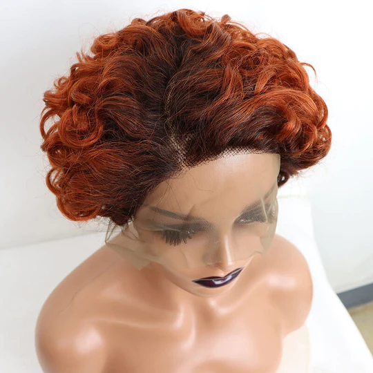 L Part Lace Human Hair Wig Short Side Part Pixie Cut Curly Wigs √