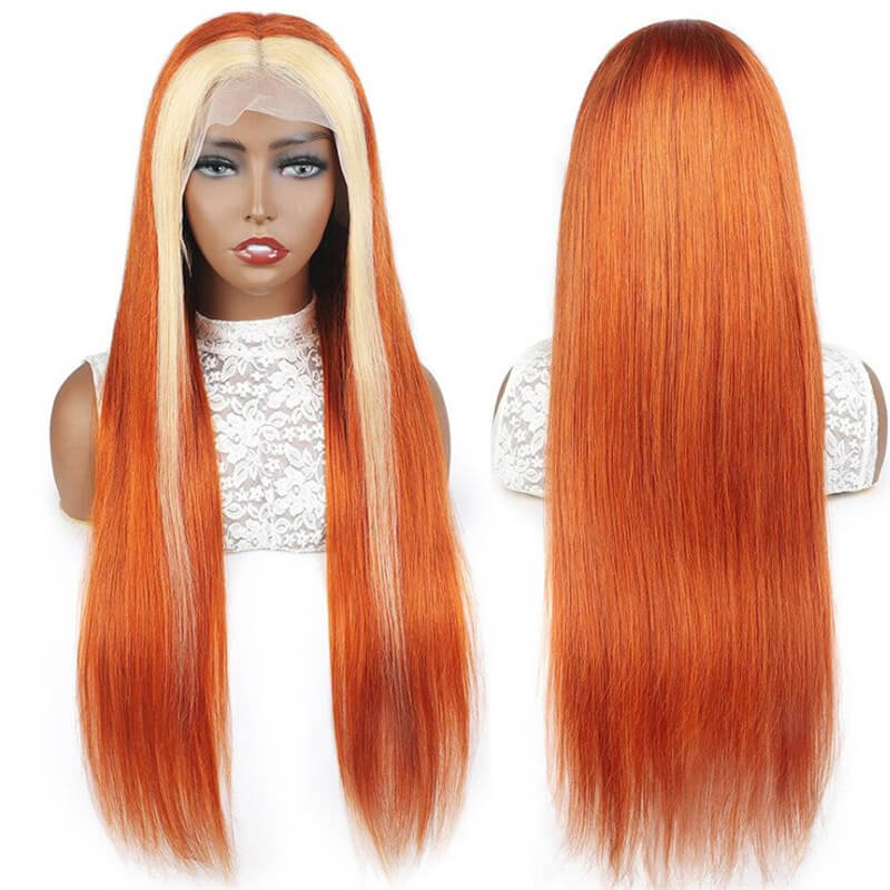 Blonde With Ginger Color Straight Human Hair Wigs Lace Frontal Wigs High Density √