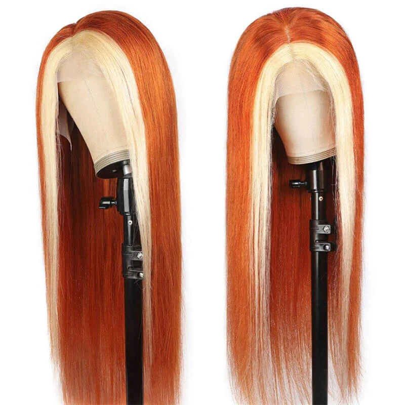 Blonde With Ginger Color Straight Human Hair Wigs Lace Frontal Wigs High Density √