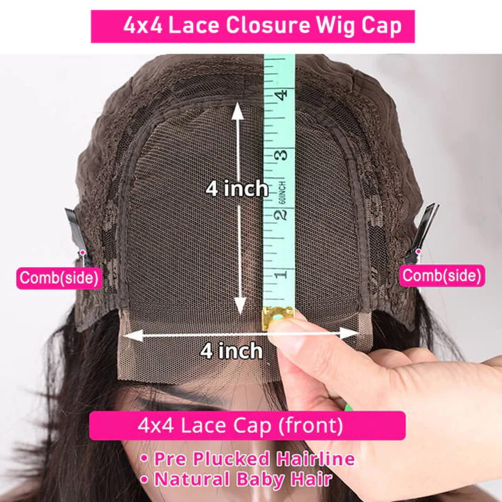 4x4 Lace Closure Wig 180% Density Straight Human Hair Wigs Pre-Plucked With Baby Hair √