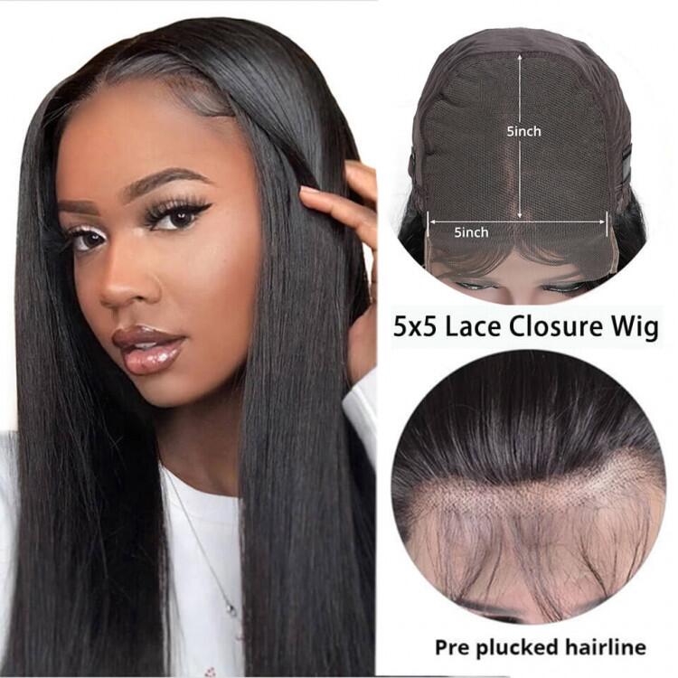Long Closure Wig 5x5 Lace Closure Human Hair Wigs Straight Lace Wigs √