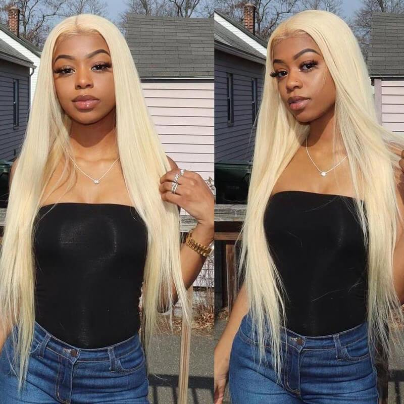 13×4 Honey Blonde 613 Color Human Hair Wigs Silky Straight Lace Frontal Wigs Pre-plucked Babyhair √