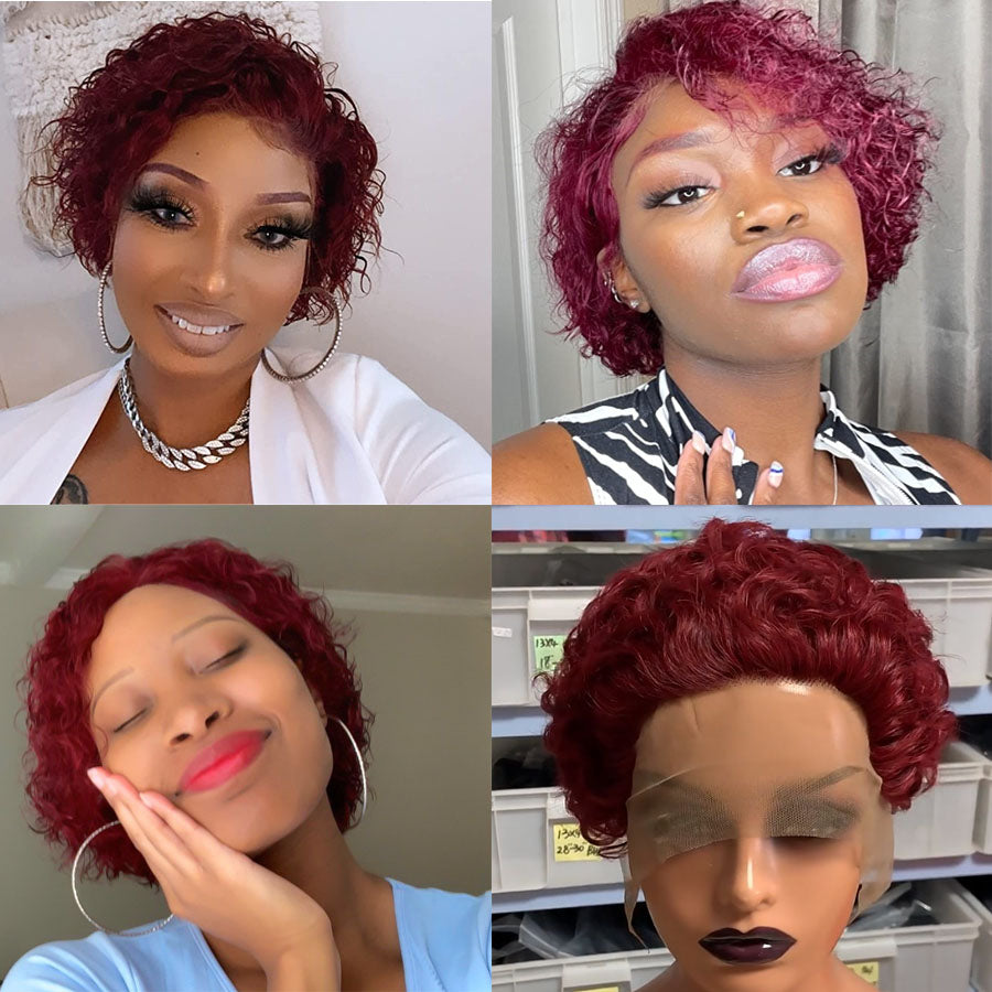 Curly Human Hair Wigs Pixie Cut Wig Colored Human Hair Wigs Cheap Wig Preplucked Hairline Wig For Women