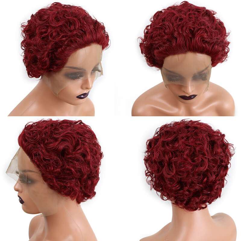 Curly Human Hair Wigs Pixie Cut Wig Colored Human Hair Wigs Cheap Wig Preplucked Hairline Wig For Women