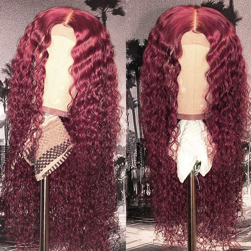 99J Deep Wig Burgundy Colored Human Hair Wig Pre-plucked T Lace Front Wigs