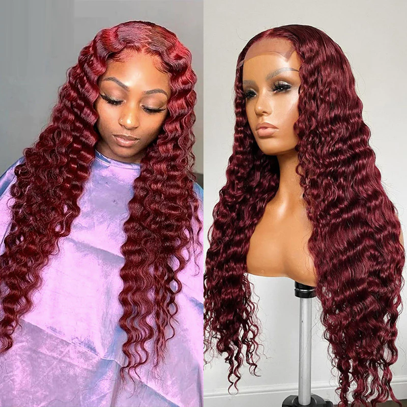 99J Deep Wig Burgundy Colored Human Hair Wig Pre-plucked T Lace Front Wigs