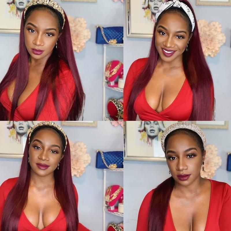 Brazilian Straight Virgin Human Hair Wig Natural Headband Fashion Wig Red Color √
