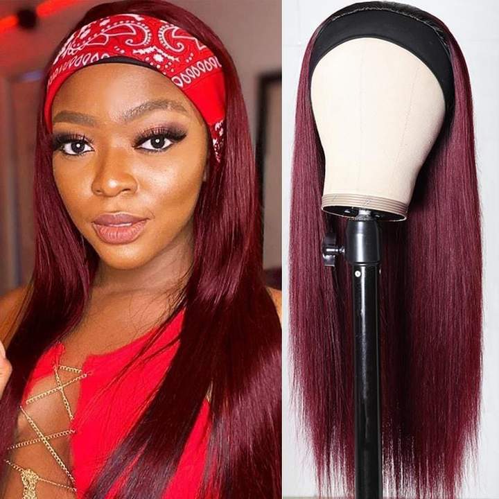 Brazilian Straight Virgin Human Hair Wig Natural Headband Fashion Wig Red Color √