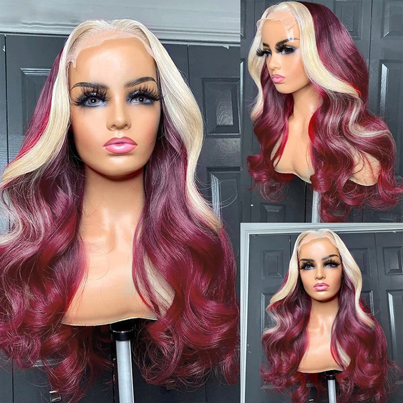 Lace Front Wig Human Hair 613 Blonde With 99J Burgundy Color Wigs 13x4 Body Wave Lace Front Wig Omber Colored Human Hair Wigs √