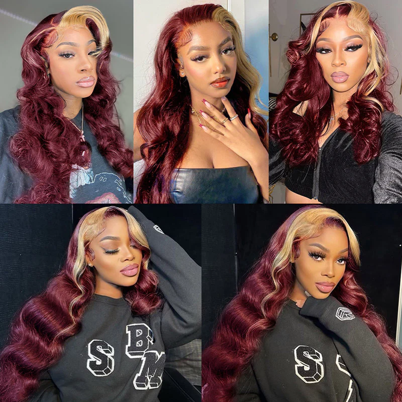Lace Front Wig Human Hair 613 Blonde With 99J Burgundy Color Wigs 13x4 Body Wave Lace Front Wig Omber Colored Human Hair Wigs √