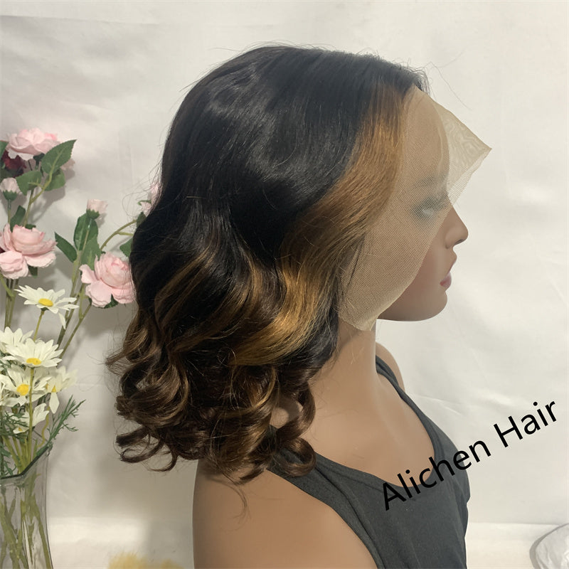 210% Density T Lace Wig Short Bob Wigs T1B/P4/30 Color Curly Wigs √