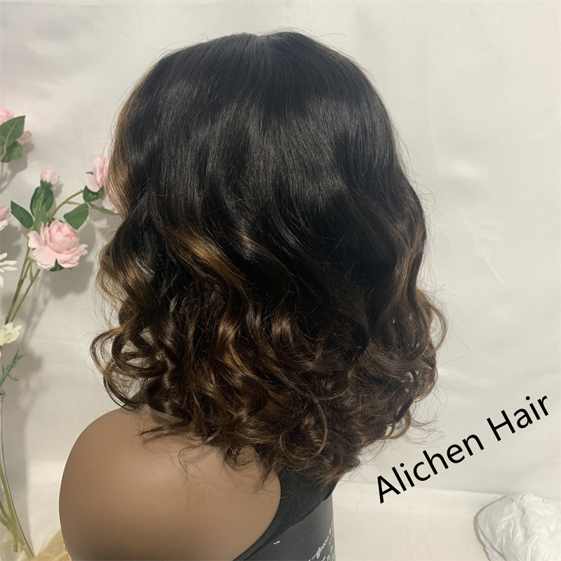 210% Density T Lace Wig Short Bob Wigs T1B/P4/30 Color Curly Wigs √