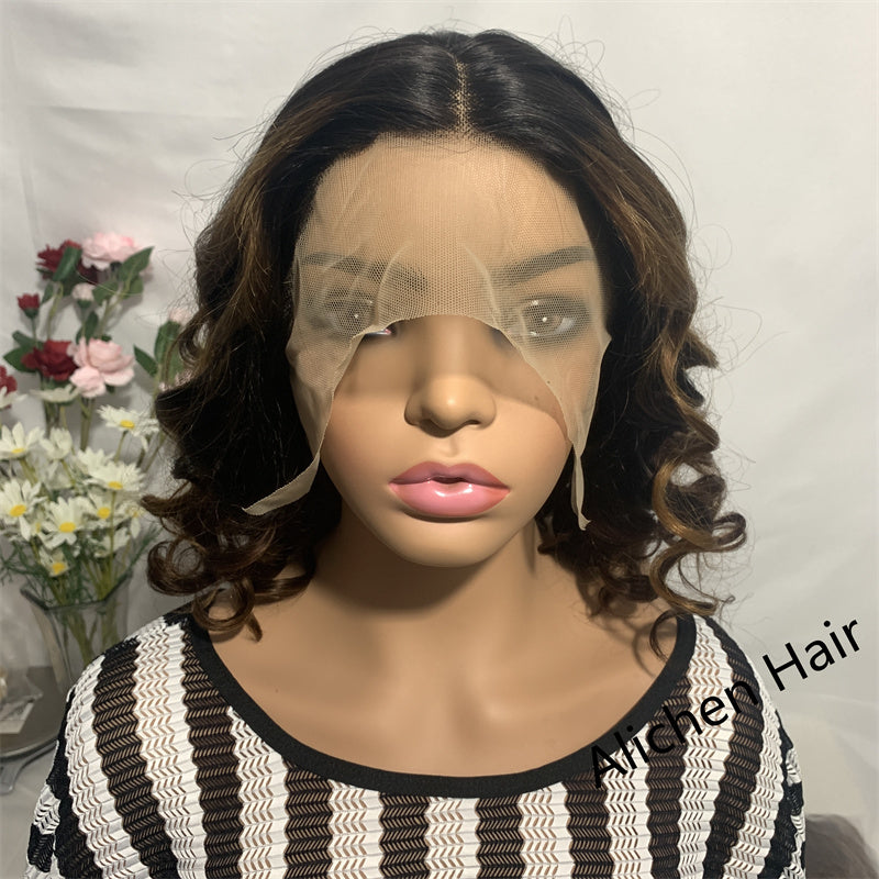 210% Density T Lace Wig Short Bob Wigs T1B/P4/30 Color Curly Wigs √