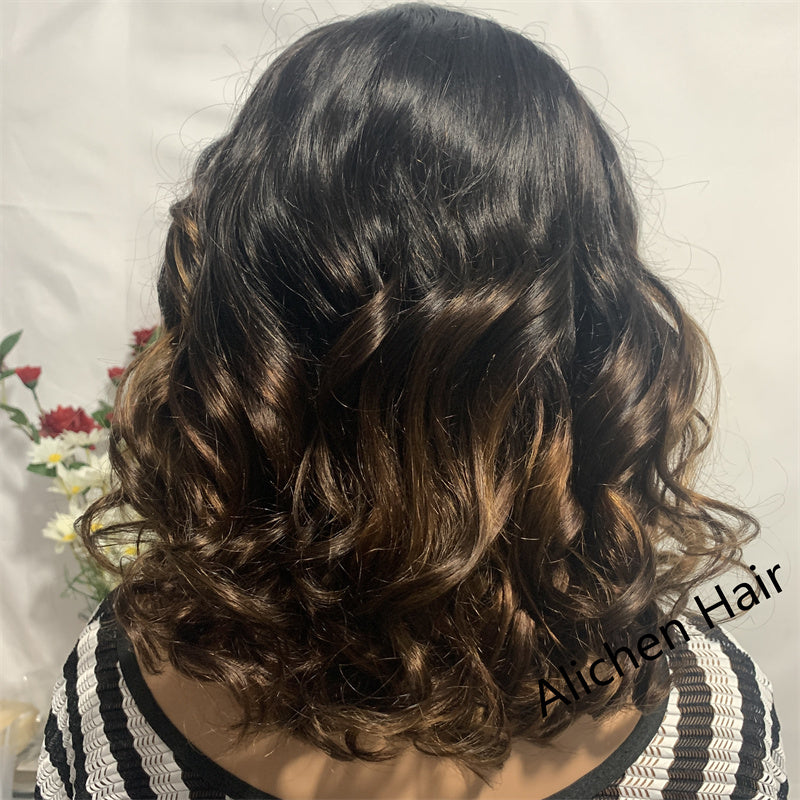 210% Density T Lace Wig Short Bob Wigs T1B/P4/30 Color Curly Wigs √