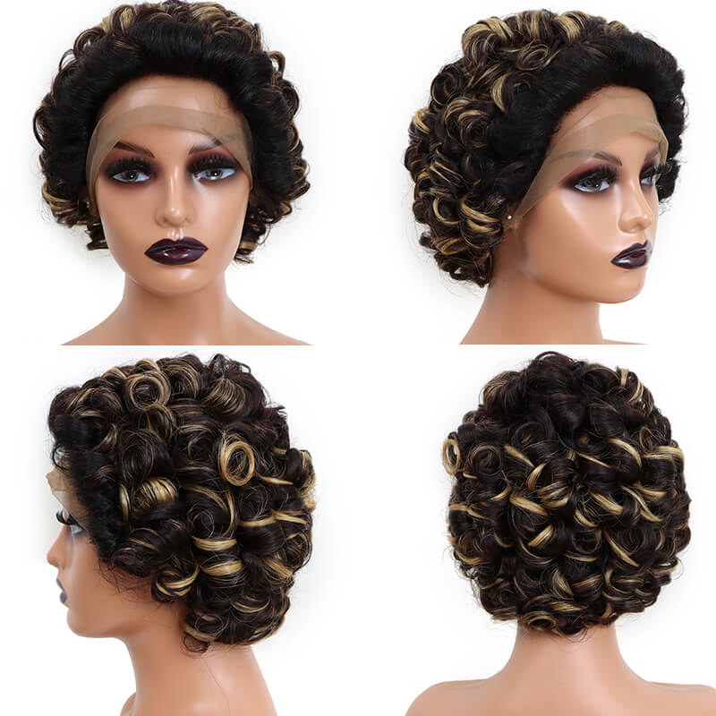 Curly Human Hair Wigs Pixie Cut Wig Colored Human Hair Wigs Cheap Wig Preplucked Hairline Wig For Women