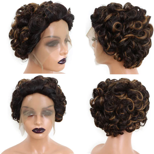 Curly Human Hair Wigs Pixie Cut Wig Colored Human Hair Wigs Cheap Wig Preplucked Hairline Wig For Women