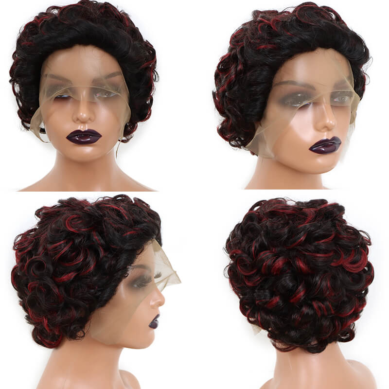 Curly Human Hair Wigs Pixie Cut Wig Colored Human Hair Wigs Cheap Wig Preplucked Hairline Wig For Women