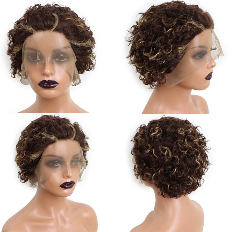 Curly Human Hair Wigs Pixie Cut Wig Colored Human Hair Wigs Cheap Wig Preplucked Hairline Wig For Women