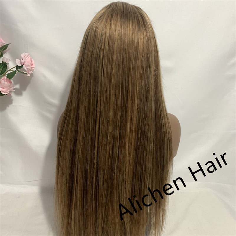 Straight Hair Lace Front Wig 100% Human Hair Wigs P4/27 Highlight Color 250% Density √