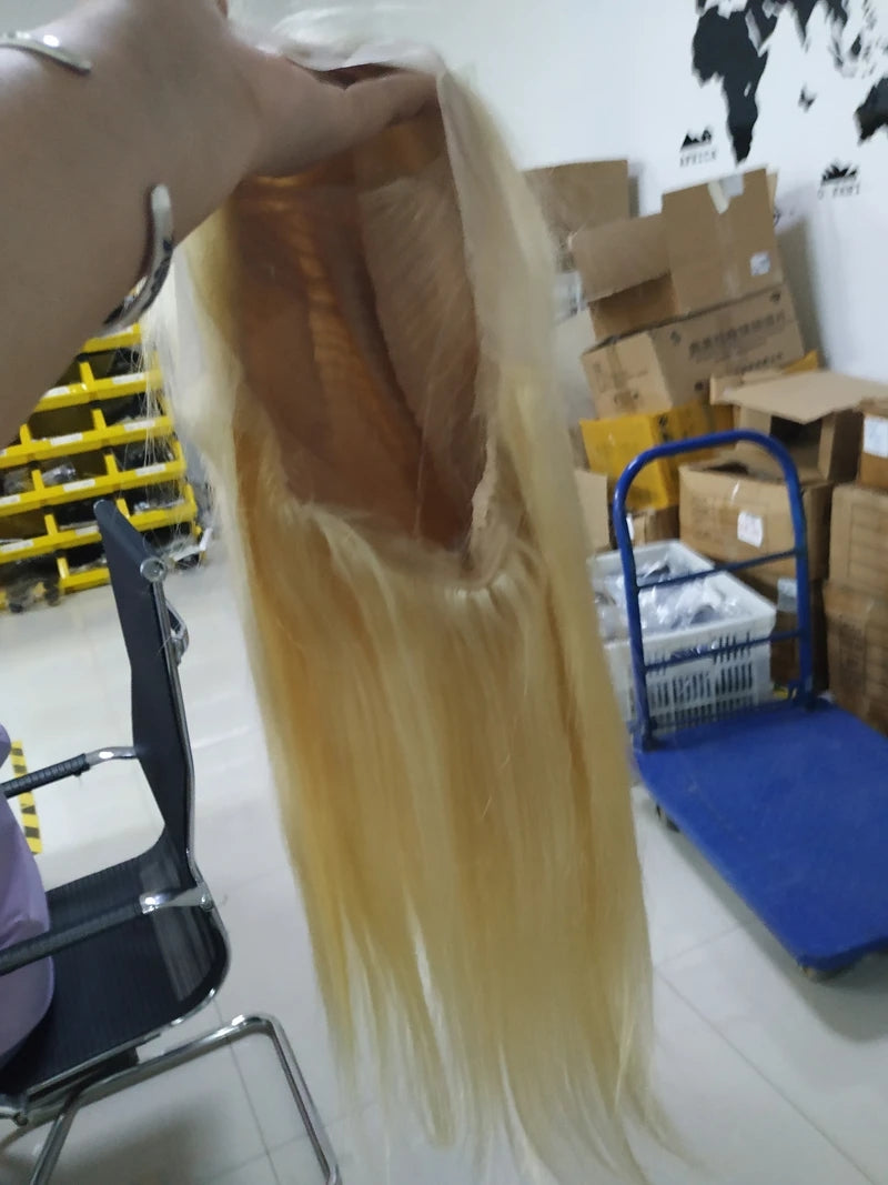 13×4 Honey Blonde 613 Color Human Hair Wigs Silky Straight Lace Frontal Wigs Pre-plucked Babyhair √