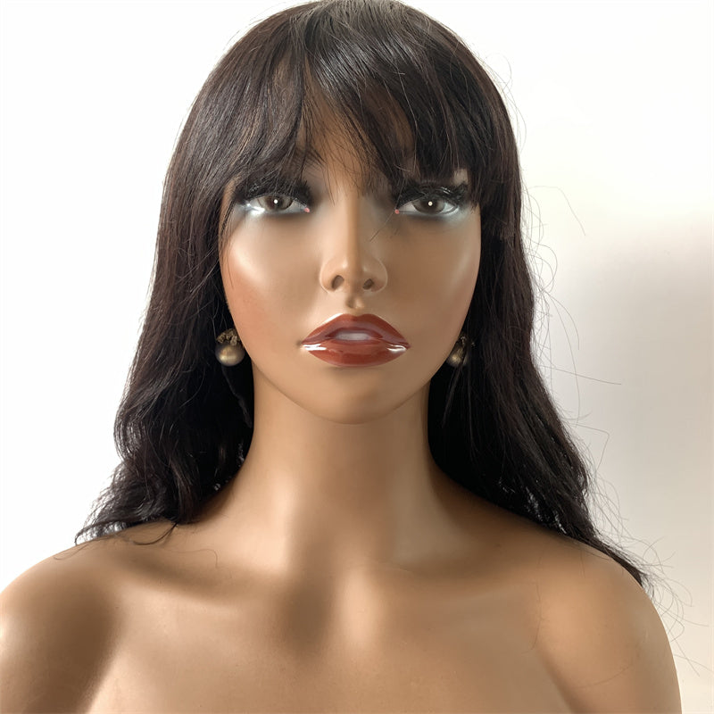 Remy Hair Best Long Hair Wigs With Bangs Human Hair Glueless Wigs Natural Black Color √