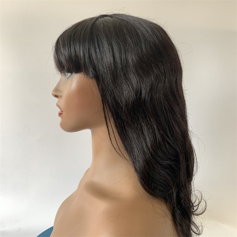 Remy Hair Best Long Hair Wigs With Bangs Human Hair Glueless Wigs Natural Black Color √