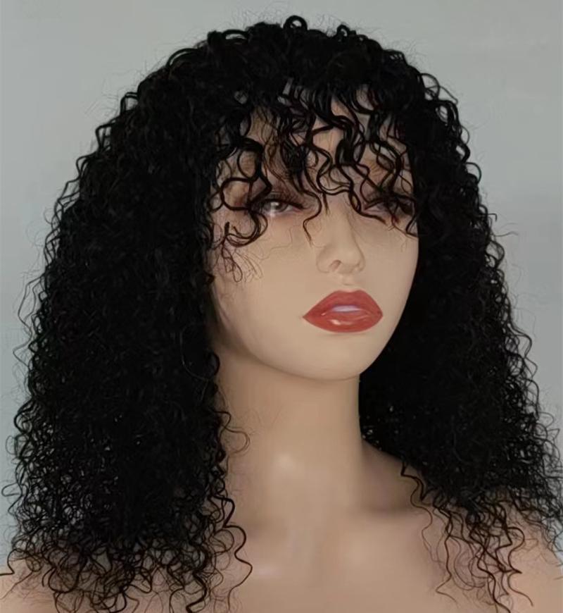 Remy Hair Best Long Curly Hair Headband Wigs And Bangs Wigs Human Hair Glueless Wigs Natural Black Youth Series √