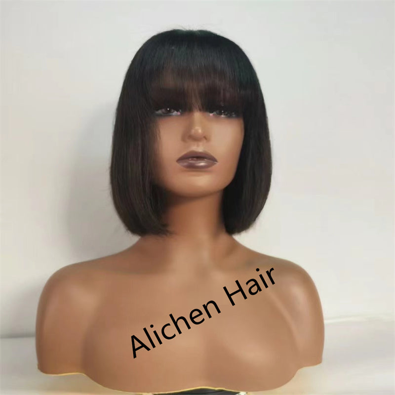 Straight Bob Wig with Bangs Human Hair Wigs 150% Density √