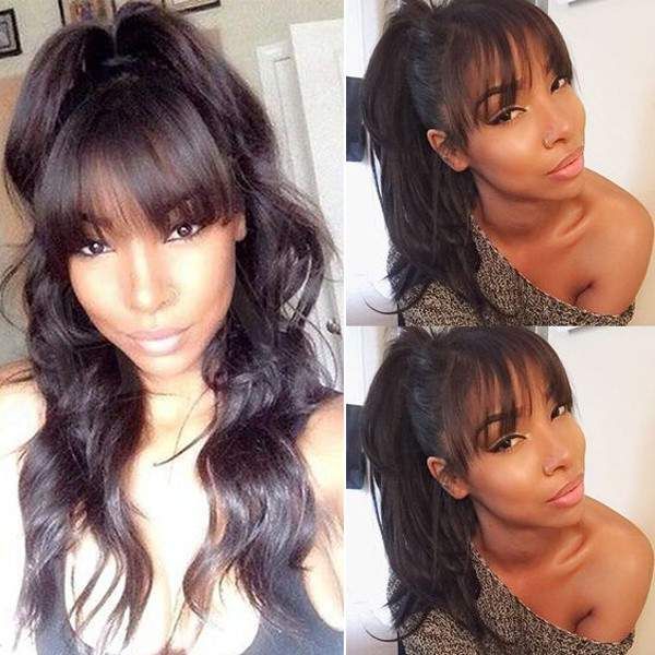 Remy Hair Best Long Hair Wigs With Bangs Human Hair Glueless Wigs Natural Black Color √